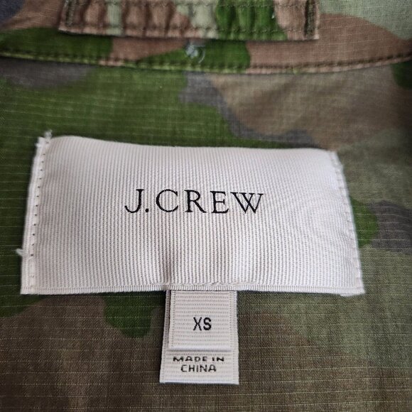 J Crew Jacket Womens XS Boyfriend Fatigue Hooded Camouflage Cotton camo army zip - Picture 3 of 13